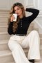 Women's polo collar button-up knit sweater with braided pattern - 5