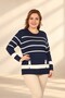 Women's Plus-Size Stretch Viscose Knit Blouse with Button Detail at the Hem and Stripes