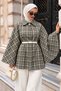 Pera Buttoned Plaid Poncho TSD260365 Green - 3