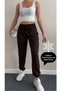 Women's Brushed Inside Scuba Fabric Diver-Style Sweatpants - Brown - 3