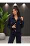 Women's Modal Fabric Soft-Textured Jacket-Style Sweatsuit Set with Gold Button Details, Zip Detail, and Flared Pants - 4