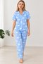 Women's Patterned Blue Short Sleeve Pajama Set 4832 - 2