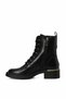 Women's Black Ankle Lace-Up Boots with Zipper, Thick Sole, and Block Heel - 4