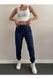Women's Brushed Inside Charcoal-Printed Scuba Fabric Sweatpants - Navy Blue - 2