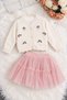 Pink Girls' 3-Piece Set with Cherry-Embroidered Sweater and Tulle Skirt, Ages 2–5, 25065