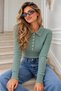 Women's polo collar button-up knit sweater with braided pattern - 5
