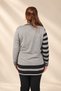 Women's V-Neck Striped Viscose Knit Blouse with Beaded Collar Detail, Plus Size - 4