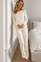 Women's Stylish Long Sleeve Ecru Pajama Set - 2