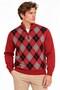 Men’s Mock Neck, Zip-Up, Diamond Patterned Wool Sweater, Dark Red - 2