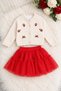 Red Girls' 3-Piece Set with Cherry-Embroidered Sweater and Tulle Skirt, Ages 2–5, 25064