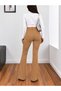 Women's High-Waist Flared Spanish-Style Stretch Fabric Gabardine Jeans – Beige - 3