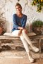 Italian Indigo Pool-Neck Batwing Sleeve Collared Casual Oversized Knit Blouse 68 67 - 4
