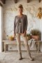 Italian Taupe Color Mink-Print Pool-Neck Batwing Sleeve Collared Casual Oversized Knit Blouse 68 67 - 4