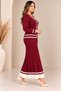 Plus size knit striped button-down suit, burgundy. - 4