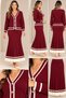 Plus size knit striped button-down suit, burgundy. - 6