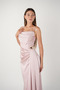 Satin Fabric Shawl Detailed Evening Dress - Pudra - 3