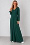 Women's V-Neck Long-Sleeve Viscose Dress, Drapey, Relaxed Fit, Comfortable Cut, Maxi Length, Bohemian Style, Timeless Elegance, Transitional, Seasonal