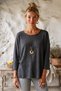 Italian Anthracite Pool-Neck Batwing Sleeve Collared Casual Oversized Knit Blouse 68 67