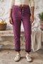 Italian Burgundy-Colored Casual Velvet-Woven Pants with Pockets, Elasticated Hem, Tie-Detail, Narrow Leg, Size 100, 56