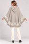 Women's Brown Hooded Poncho with Ethnic Patterned Design and Tasseled Edges - 7