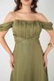 Chiffon Organza Fabric Evening Dress with Ruffle Detail - Khaki Green - 4