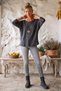 Italian Anthracite Pool-Neck Batwing Sleeve Collared Casual Oversized Knit Blouse 68 67 - 5