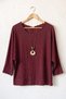 Italian Burgundy Pool-Neck Batwing Sleeve Collared Casual Oversized Knit Blouse 68 67 - 2