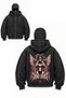 Double Hooded Washable Fabric Ninja Balaclava Black Printed Sweatshirt 3 Thread Thick Fleece - 2