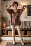 Italian Terracotta Color V-Neck Long-Sleeve Leopard Print Angora Wool Blend Oversized Knit Blouse 71 70 - 4