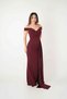 Metallic Fabric Shawl Detailed Evening Dress - Bordo - 3
