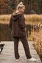 Italian Brown Hooded Long-Sleeve Zipper-Front Corded Fabric Woven Top and Bottom Set 69-100 70-60 - 7