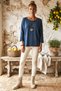 Italian Indigo Pool-Neck Batwing Sleeve Collared Casual Oversized Knit Blouse 68 67 - 5