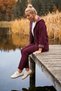 Italian Burgundy Hooded Long-Sleeve Zippered Pocket with Ribbed Corded Fabric Top and Bottom Set 69-100 70-60 - 5