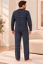 Plus Size Premium Soft Men's Pajama Set—Soft-Textured, Long-Sleeved, Button-Down Collar, Striped Winter Pajamas - 5