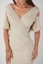 Crepe fabric gathered detail pencil dress - beige - 4