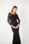 Evening Gown with Guipure Lace Top and Double-Layer Fabric Boat Neck - BLACK - 3