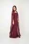 Full Beaded Fabric Cape Detailed Evening Dress - Bordo - 2