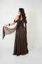 Chiffon Organza Fabric Evening Dress with Ruffle Detail - Brown - 5