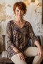 Italian Open-Neck V-Neck Long-Sleeve Leopard Print Angora Wool Blend Oversized Knit Blouse 71 70