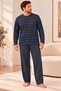 Plus Size Premium Soft Men's Pajama Set—Soft-Textured, Long-Sleeved, Button-Down Collar, Striped Winter Pajamas - 3