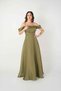 Chiffon Organza Fabric Evening Dress with Ruffle Detail - Khaki Green