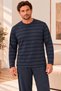 Plus Size Premium Soft Men's Pajama Set—Soft-Textured, Long-Sleeved, Button-Down Collar, Striped Winter Pajamas - 2