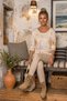 Italian Open-Front, V-Neck, Long-Sleeve, Digitally Printed Casual Angora Wool Blend Knit Blouse 65 55 - 4