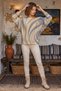 Italian Blue-Beige Boat Neck Batwing Sleeve Digital Print Casual Mercerized Oversized Knit Blouse 64 74 - 7