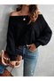 Women's madonna collar patterned cuff balloon knit blouse