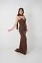 Jacquard fabric strapless evening dress with shawl detail - brown - 3
