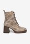 Women's Genuine Leather Thick Heel Stylish Lace-Up Boot - Taupe Color Mink Snake - 2