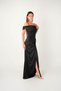 Satin Fabric Degaje Collar Evening Dress - Black - 2
