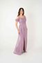 Glittery Fabric Low-Sleeve Dress with Shawl Detail - Dried Rose - 3