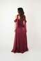 Chiffon Organza Fabric Evening Dress with Ruffle Detail - Bordo - 5